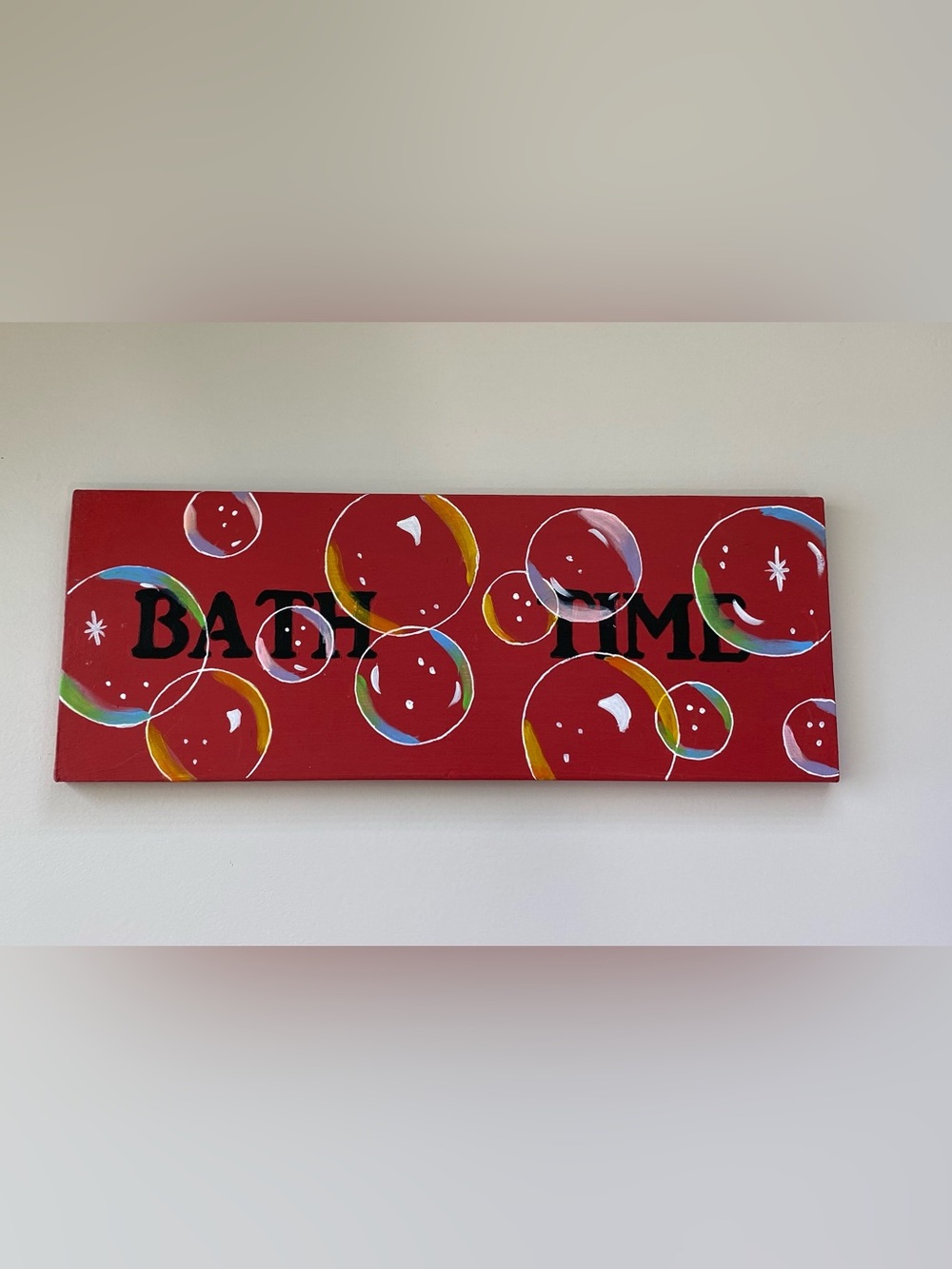 Original hand painted Rust colored Bath Time Bubble Wall Art Sign